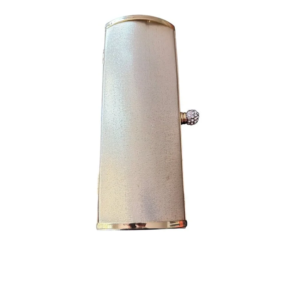 Gold Metallic Hard Case Clutch Purse Rhinestone Embellished‎ Clasp Chain Strap